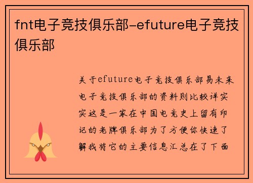 fnt电子竞技俱乐部-efuture电子竞技俱乐部